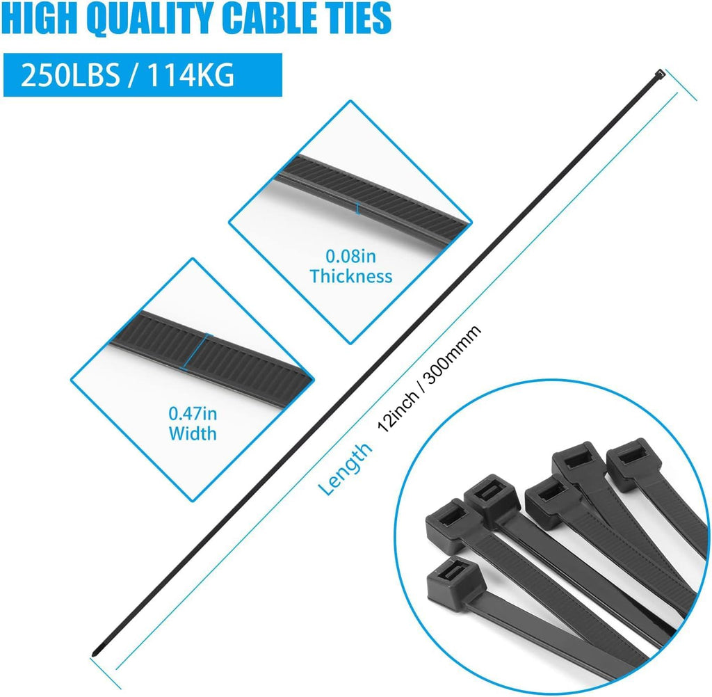 12 inch Red Zip Ties Heavy Duty 100 PCS, 250 LBS Ultra Exclusive Strong Plastic Wire Ties, Large Cable Ties Extra Long Tie Wraps, Indoor and Outdoor UV Resistant