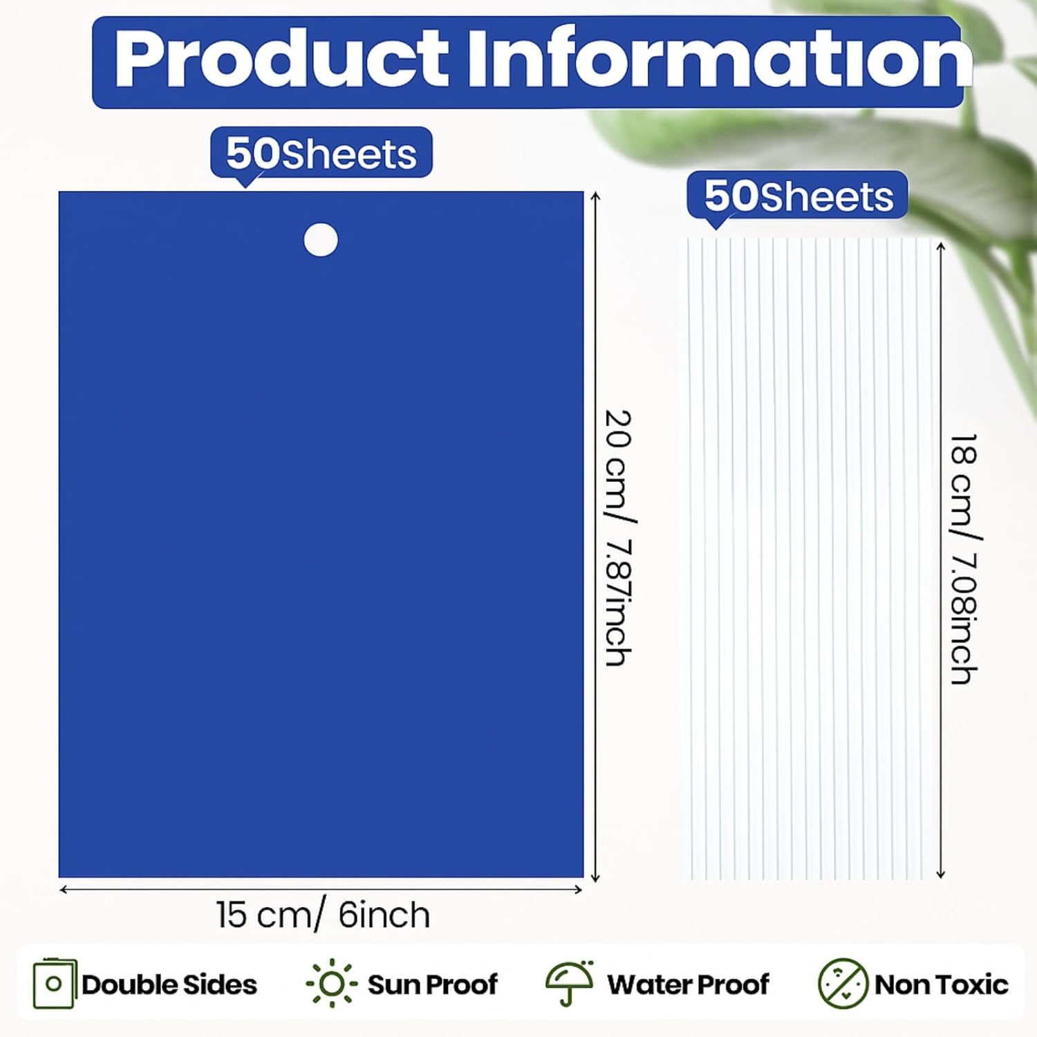 Qualirey 50 Pcs 6 x 8 Inch Sticky Traps for Plant Double Sided Sticky Trap for Gnats with Twist Ties Fly Traps for Fruit Insect Fungus Bugs Indoor Outdoor (Blue)