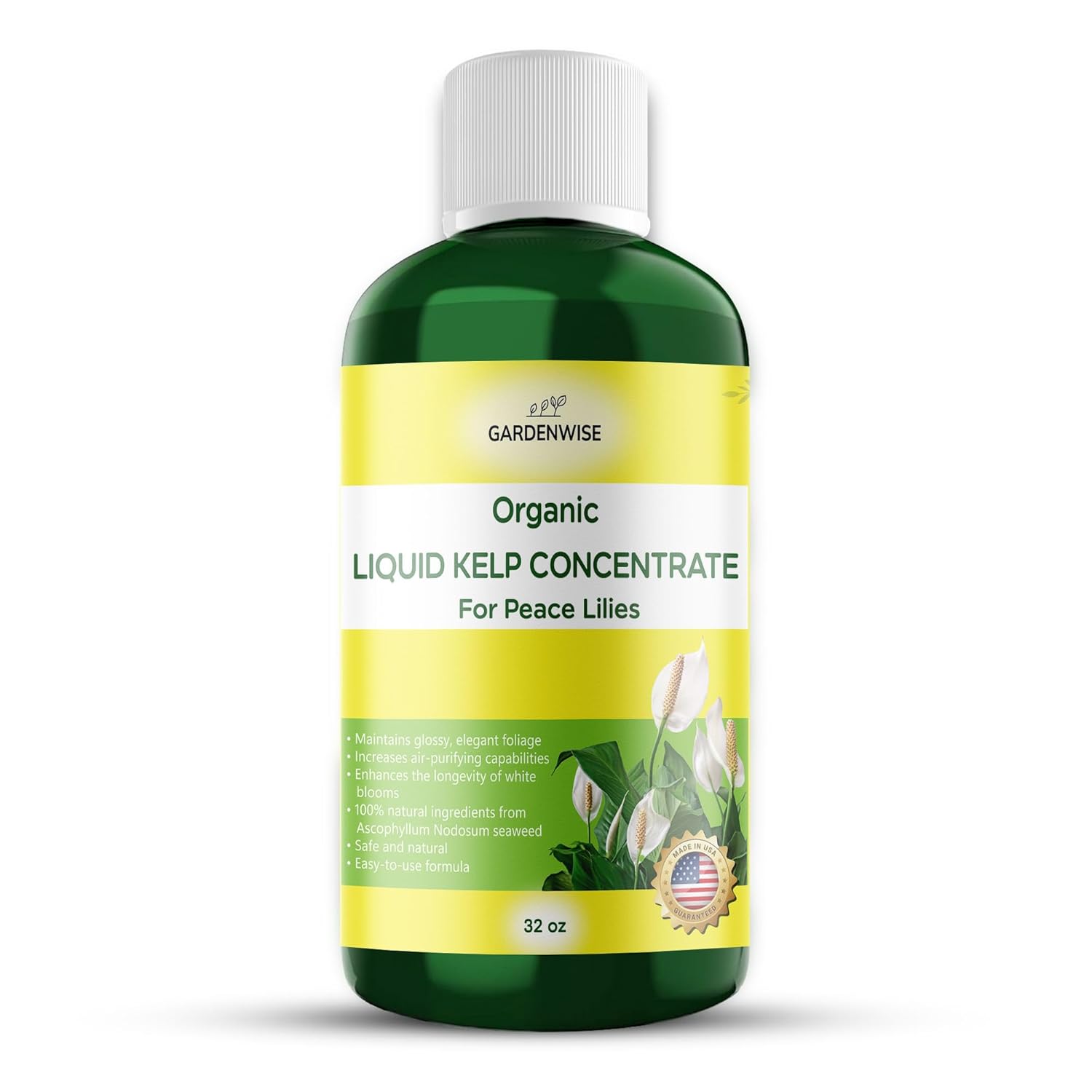 Organic Premium Kelp Seaweed Fertilizer for Peace Llily - Liquid Plant Food - Nutrient-Rich Soil Enhancer - Natural Plant Food for Spathiphyllum (32 OZ)