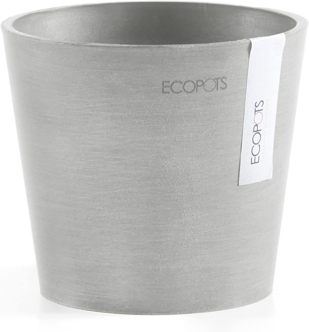 Ecopots Amsterdam Mini Durable Modern Round Recycled-Based Composite Flower Pot Planter, White Grey, 5"