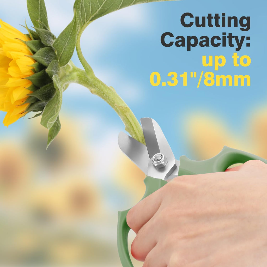 Flower Scissors, Strong Floral Shears, Premium Steel Garden Pruning Shears Floral Fruits Leaf Scissors Hand Pruner Snip Trimming Tool for Gardening Flower Arrangement, Avocado Green