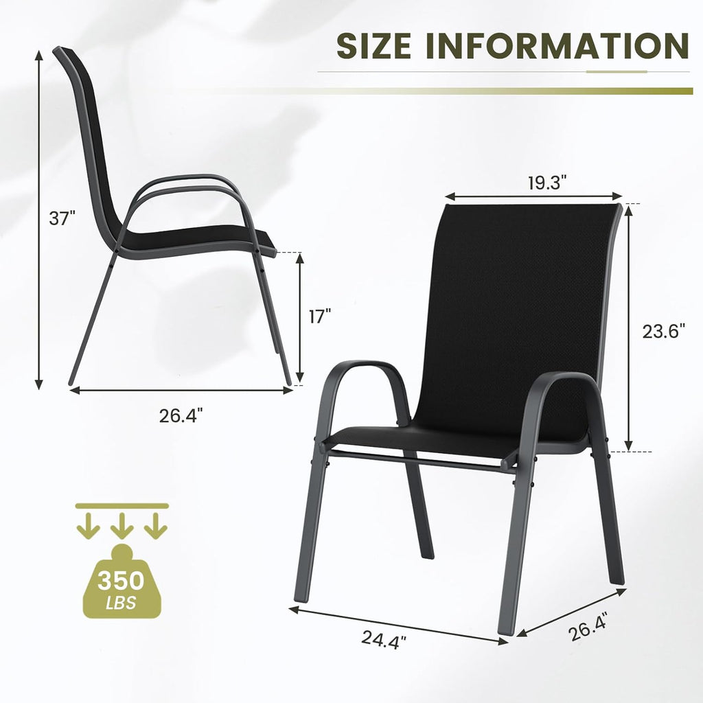 UDPATIO Patio Chairs Set of 4, Stackable Outdoor Dining Chairs with High Back, Breathable Textilene Fabric Outdoor Chair All Weather, 350LBS Capacity for Garden, Backyard (Black)