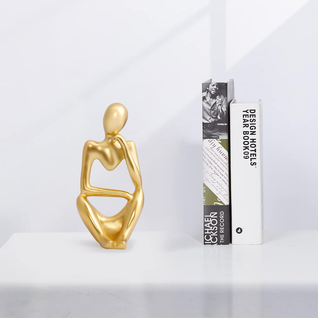 INNOLITES Resin Statue Thinker Style Decoration Abstract Sculptures Collectible Figurines for Home Decor Modern Office Shelf Desktop（Gold-Right