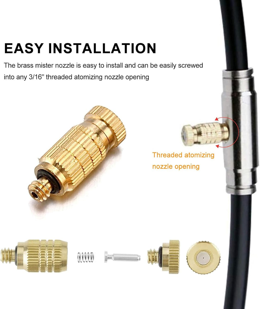 20pcs High Pressure Atomizer Nozzle Brass Misting Nozzles for Outdoor Cooling System, Landscaping, Greenhouse Irrigation, Air Humidification, Anti-Drip Fogging Spray Head(0.006"/0.15mm)