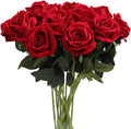 AMZALI Artificial Flowers, Real Looking Blush Fake Rose Long Stem Silk Artificial Rose Flowers Home Decor for Bridal Wedding Bouquet, Centerpieces Birthday Flowers Party Garden Floral Arrangement Red