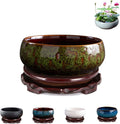Lotus Bowl Planter, Lotus Bowls for Planting in Water Indoors,6.5-inch Round Succulent Flower Pot with Rotating Bracket, Leak-Proof Design, Suitable for hydroponic Plants, Succulents (Green)