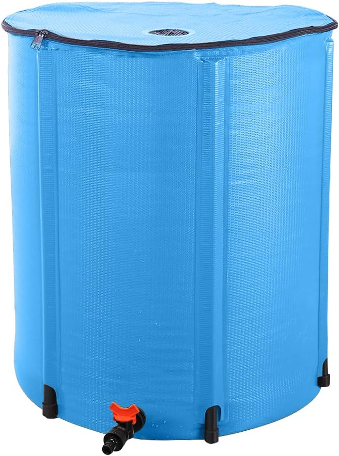 Collapsible Rain Barrel, 50 Gallon Portable Rainwater Collection System, Water Storage Tank, Rain Catcher Barrel with Spigots and Overflow Kit, Rain Water Barrel Collector for Garden, Blue