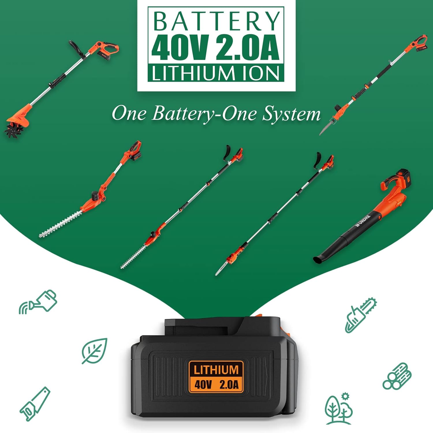Ukoke Powerful 40V 8-Inch Cordless Pole saw with 2.0Ah Battery and Charger Included - Make Tree Trimming a Breeze!