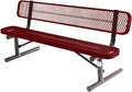 Heavy-Duty Portable Outdoor Bench Thermoplastic Coated, Expanded Metal, Commercial-Grade Seating, Made in America (Portable with Back, 6 Ft, Textured Burgundy)