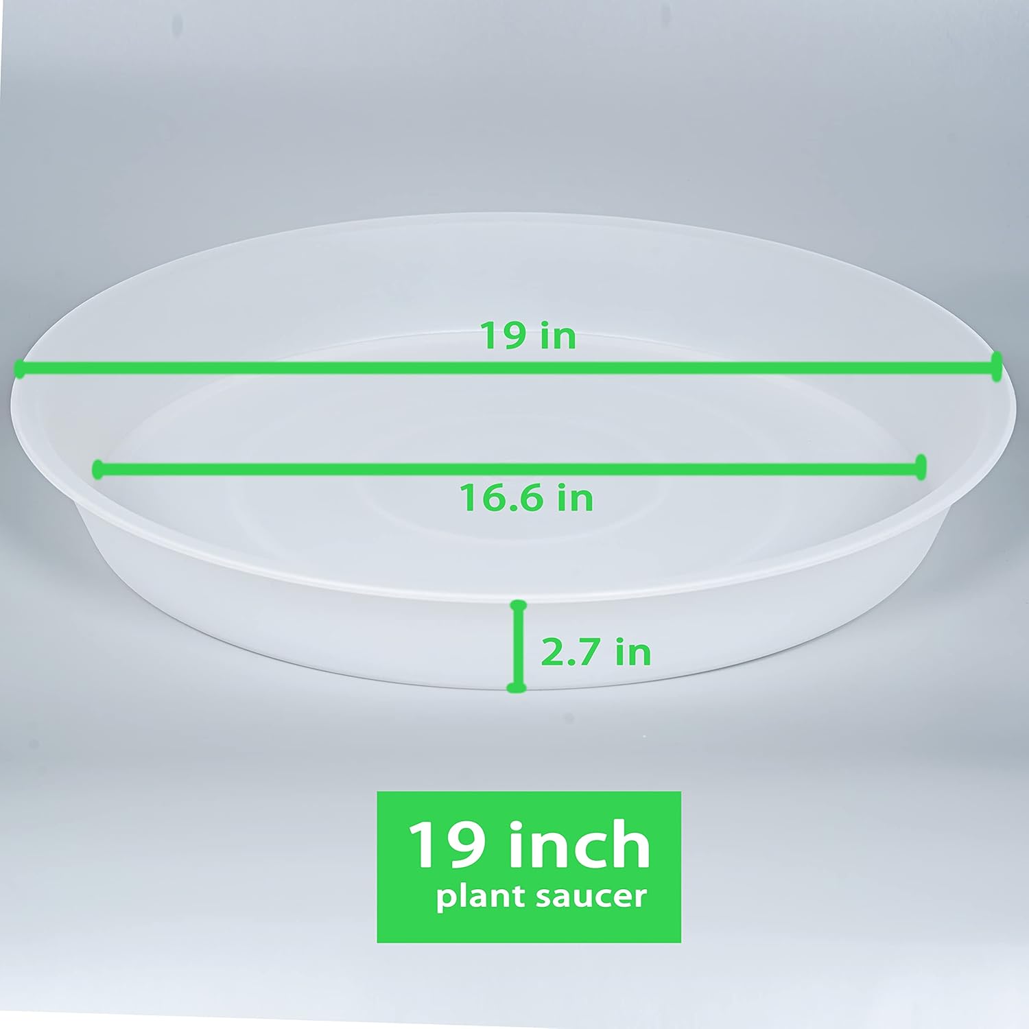 2 Pack of 19 inch Plant Saucer, 2.7" Depth Tray, Large Deep Garden Plastic Flower Planter Plant Trays for Indoors Outdoor Bath Bath (19", Clear)