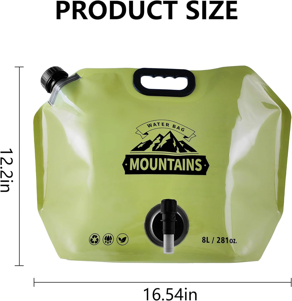 Collapsible 8L Water Storage Bag, BPA-Free Portable Folding Water Jug with Adjustable Faucet, Leakproof Emergency Water Bag for Camping, Hiking, Riding, Outdoor Sport (GREEN, 2)
