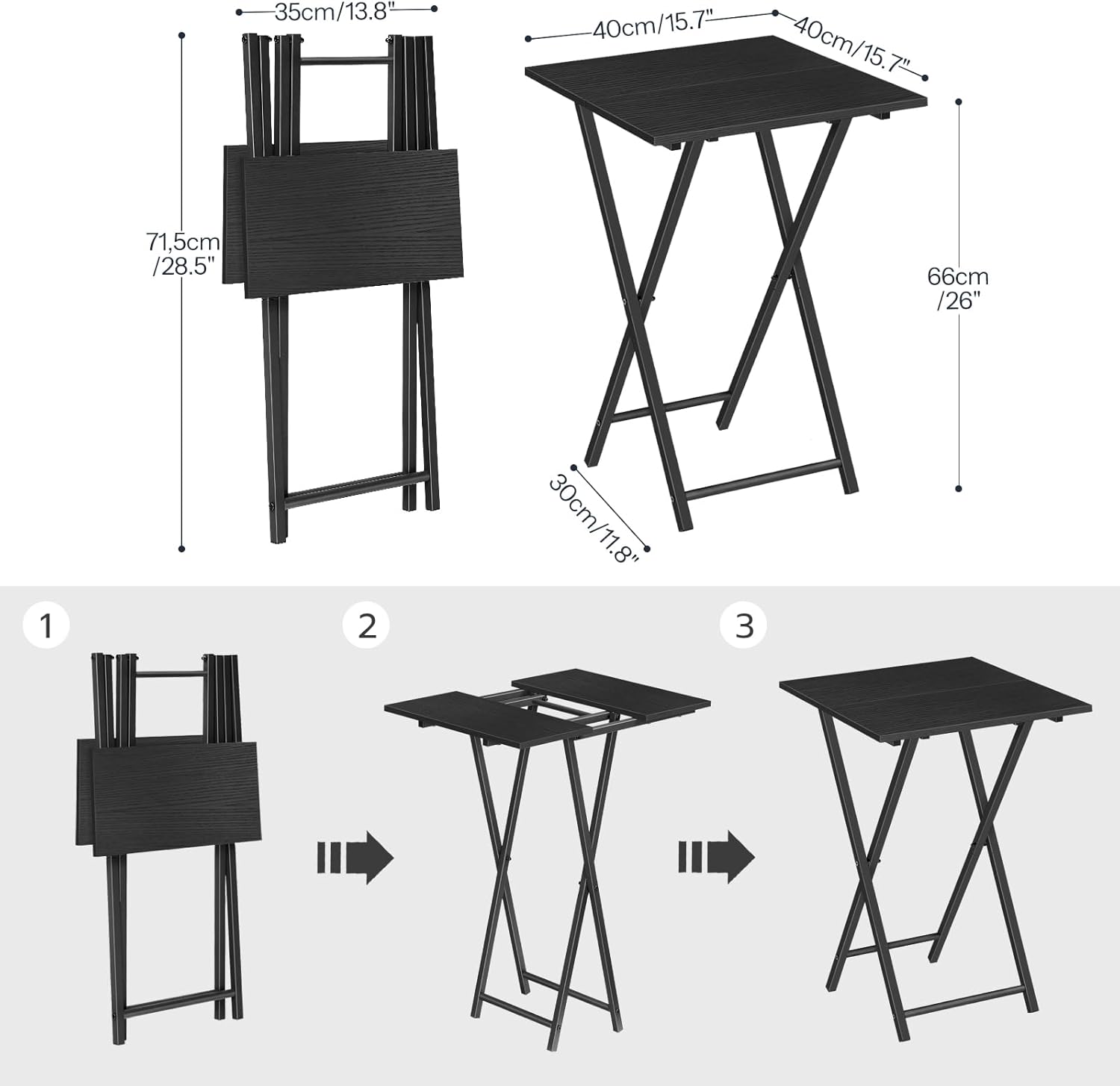 HOOBRO Folding TV Tray Table, Set of 2 Wooden TV Tray, Portable Sofa Side Snack Table, Industrial Desk for Small Spaces, Space-Saving, Easy to Install and Fold, Black BB27BZP201