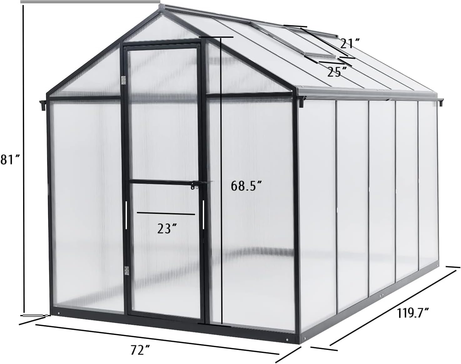 BPS 6' x 10' Walk-in Polycarbonate Greenhouse with Heavy-Duty Aluminum Frame, 2 Vent Windows & Lockable Door for Outdoor, Patio, Backyard, and Garden Use