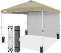 EAGLE PEAK Pop Up Canopy Tent with 1 Sidewall, Easy Setup Event Tent, Outdoor Sun Shade, Wheeled Carry Bag, Stakes and Guy Ropes, Instant Canopy 10x10, Light Beige