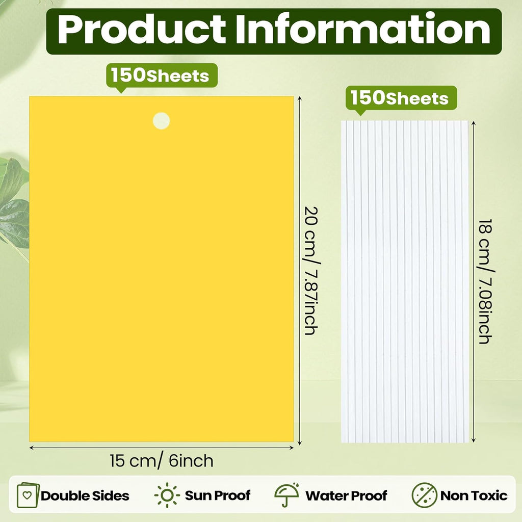 Qualirey 150 Pcs 6 x 8 Inch Sticky Traps for Plant Double Sided Sticky Trap for Gnats with Twist Ties Fly Traps for Fruit Insect Fungus Bugs Indoor Outdoor (Yellow)