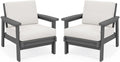 SERWALL HDPE Outdoor Couch Set of 2, All-Weather Wood-Like Outdoor Patio Furniture Set, Outdoor Sofa Chairs with Khaki Cushions