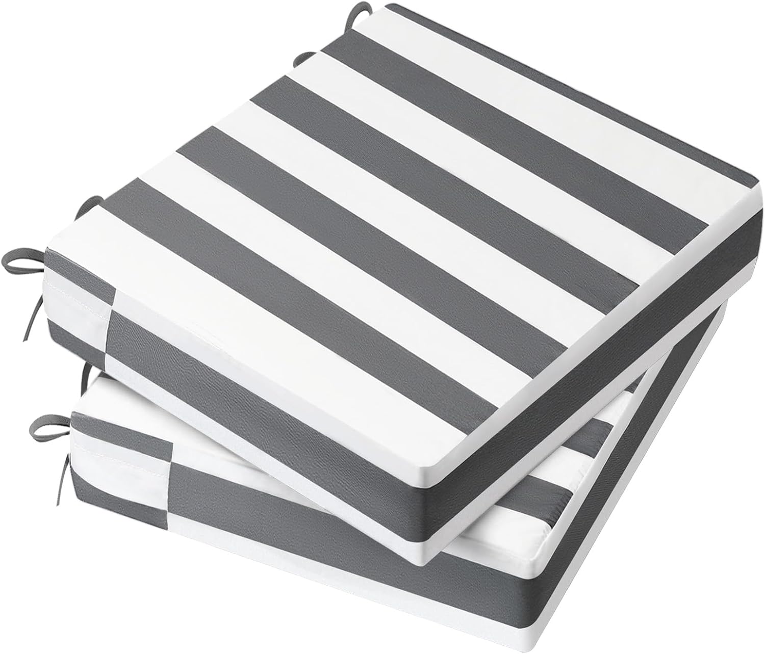 AAAAAcessories Outdoor Seat Cushions for Chairs, Waterproof, Fade-Resistant Patio Furniture Replacement Cushions, 18.5" x 16" x 3", Set of 2, Gray Cabana Stripe