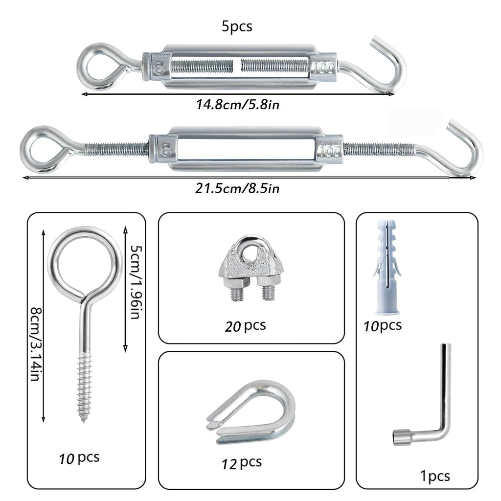 M6 Turnbuckles for Cables Wire Kit, 1/8" PVC Coated Steel Cable Kit w/ 7×7 Strand Core & 100Ft Wire Rope Tensioner Strainer for String Light Hanging/Deck Stair Railings/Shade Sail/Clothes Line