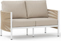 Aluminum Outdoor Patio Couch Loveseat, HDPE Rope Patio Sofa with Washable Thick Cushion, All-Weather Patio Furniture for Balcony, Yard, White Frame, Ivory