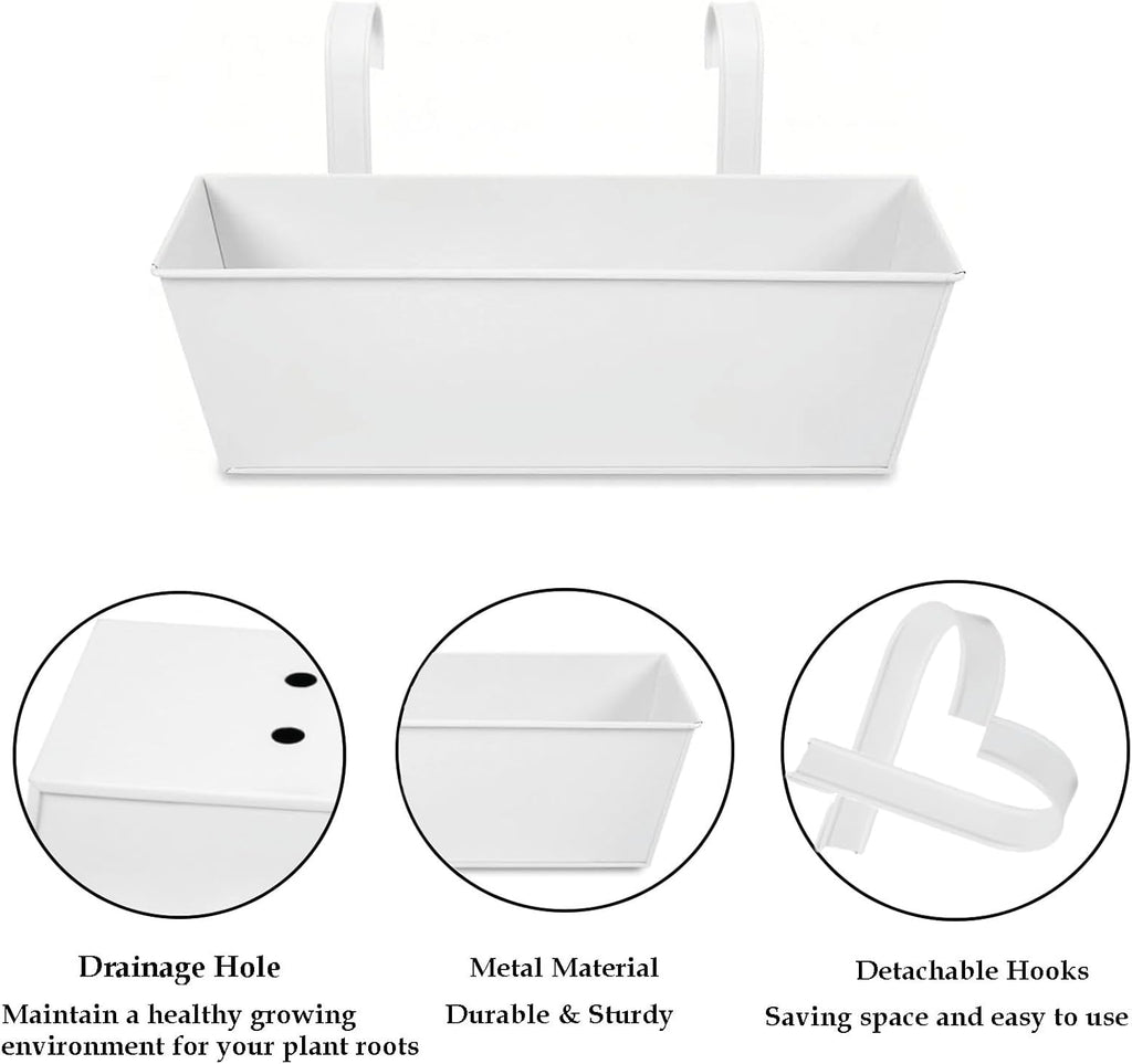3 Pcs Large Hanging Flower Pots for Railing Or Fence 16 Inch Railing Planter Box for Any Balcony, Porch or Deck Countryside Style Window Planter Boxes Are Perfect to Herbs & Flowers for Garden (White)