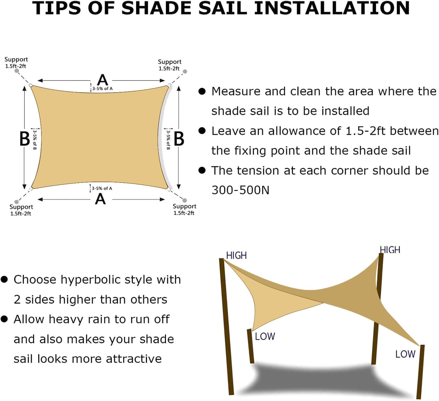 KANAGAWA 22'X24' Sand Custom Size Sun Shade Sail Rectangle UV Block Canopy Cover for Patio Backyard Lawn Garden Outdoor (Customized Available)