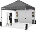 CROWN SHADES Canopy Tent 10x10 Pop Up Canopy Outdoor Shade with Pockets Sidewall, Easy Up Sun Shelter with One Person Set Up Center Lock, Portable Instant Camping Beach Canopies Tents, Grid Grey