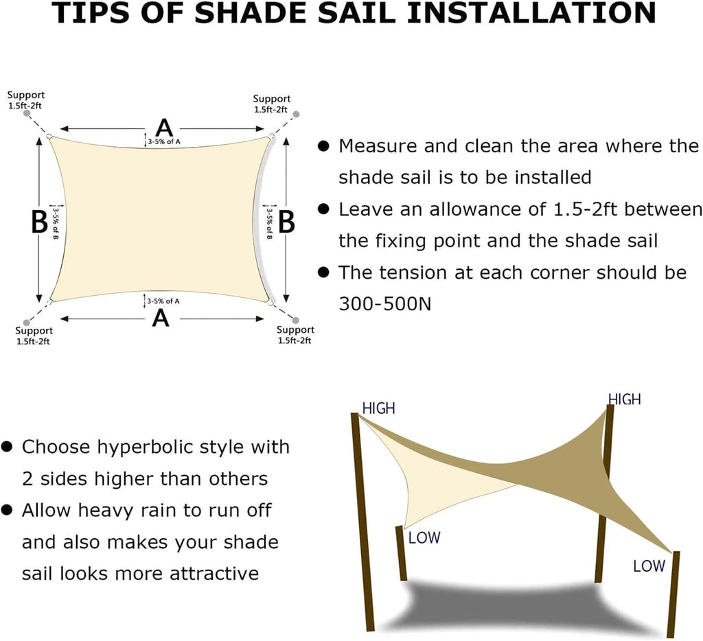 KANAGAWA 14'X14' Cream Custom Size Sun Shade Sail Square UV Block Canopy Cover for Patio Backyard Lawn Garden Outdoor (Customized Available)