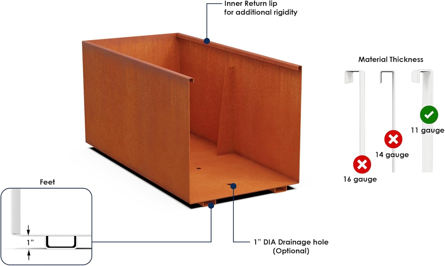 Extra Large Rectangular Planters for Outdoor Plants – 48x24x30 Inch Corten Steel Planter, Heavy Duty Large Outdoor Planter Box for Garden & Patio, Weathering Steel Metal Planter Rectangle