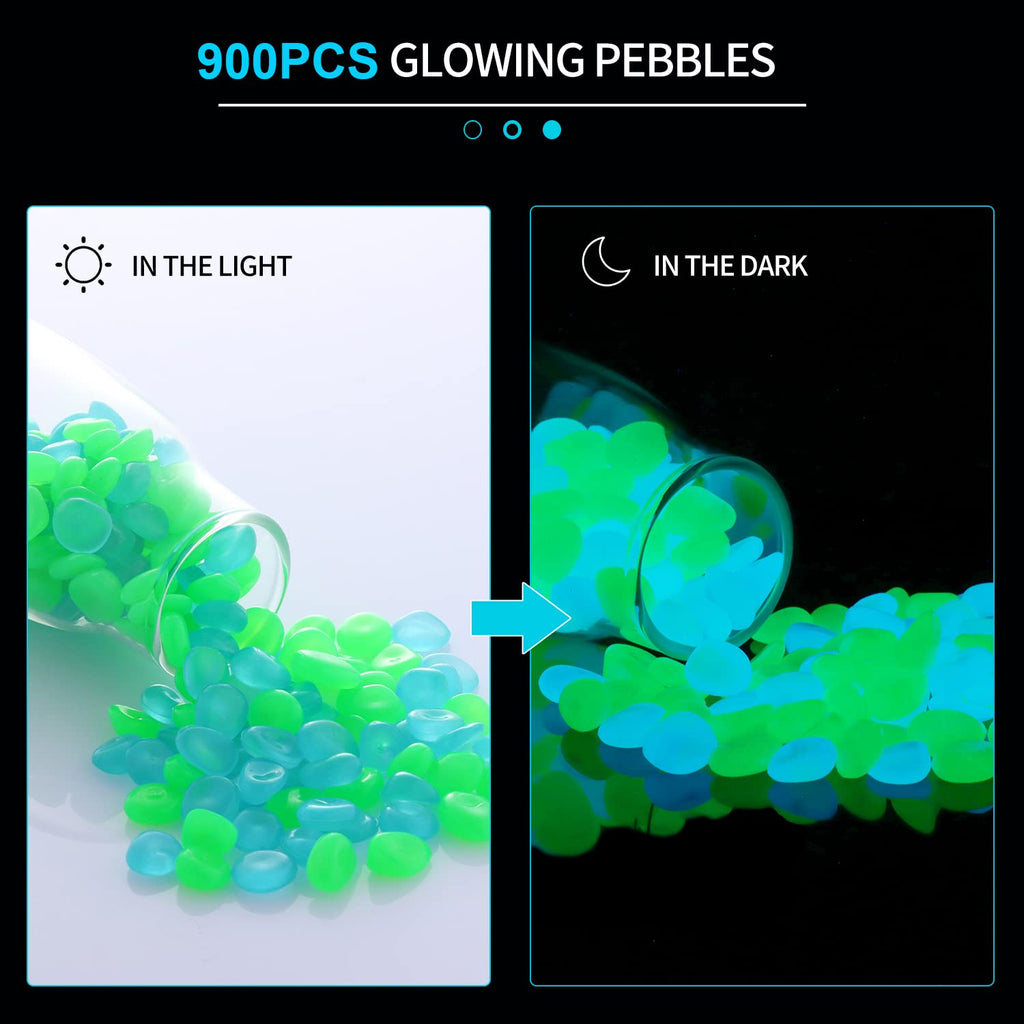 900pcs Glow in The Dark Rocks Outdoor Decorations Stones Small Luminous Pebbles Indoor/Outdoor Decor for Garden Fish Tank Aquarium Planter Walkway - Multi