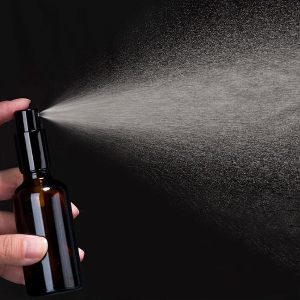 YIZHAO Amber Glass Spray Bottles 1oz, with Small Fine Mist Spray, Metal Cap, Refillable for Essential Oil,Travel,Cleaning,Perfume,Aromatherapy,Makeup – 12 Pcs