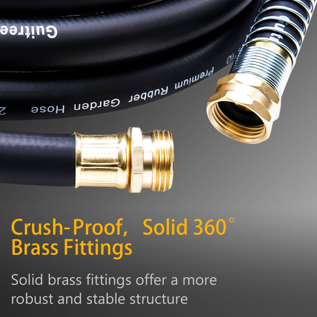 75FT 5/8 Heavy Duty Rubber Garden Hose - 200psi Working, 1000psi Burst - Hot/Cold Water - Five-Layered Braiding for Durability - Versatile for Gardening, Agriculture, Construction(Black)