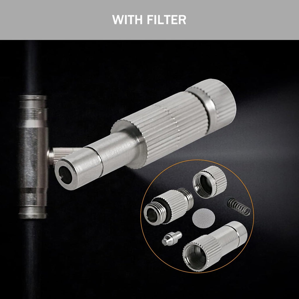 20pcs Brass Mister Nozzles, 6mm Misting Nozzles for Outdoor Cooling System, Landscaping, Air Humidification, Greenhouse Irrigation (with Filter, 0.008"/0.2mm Orifice)