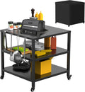 31x31x33 Inch Grill Cart for Outdoor Pizza Oven Table for Ooni, Blackstone, Ninja Grill Stand, Three-Shelf Movable Food Prep and Work Cart Station, Stainless Steel Trolley Table with Waterproof Cover