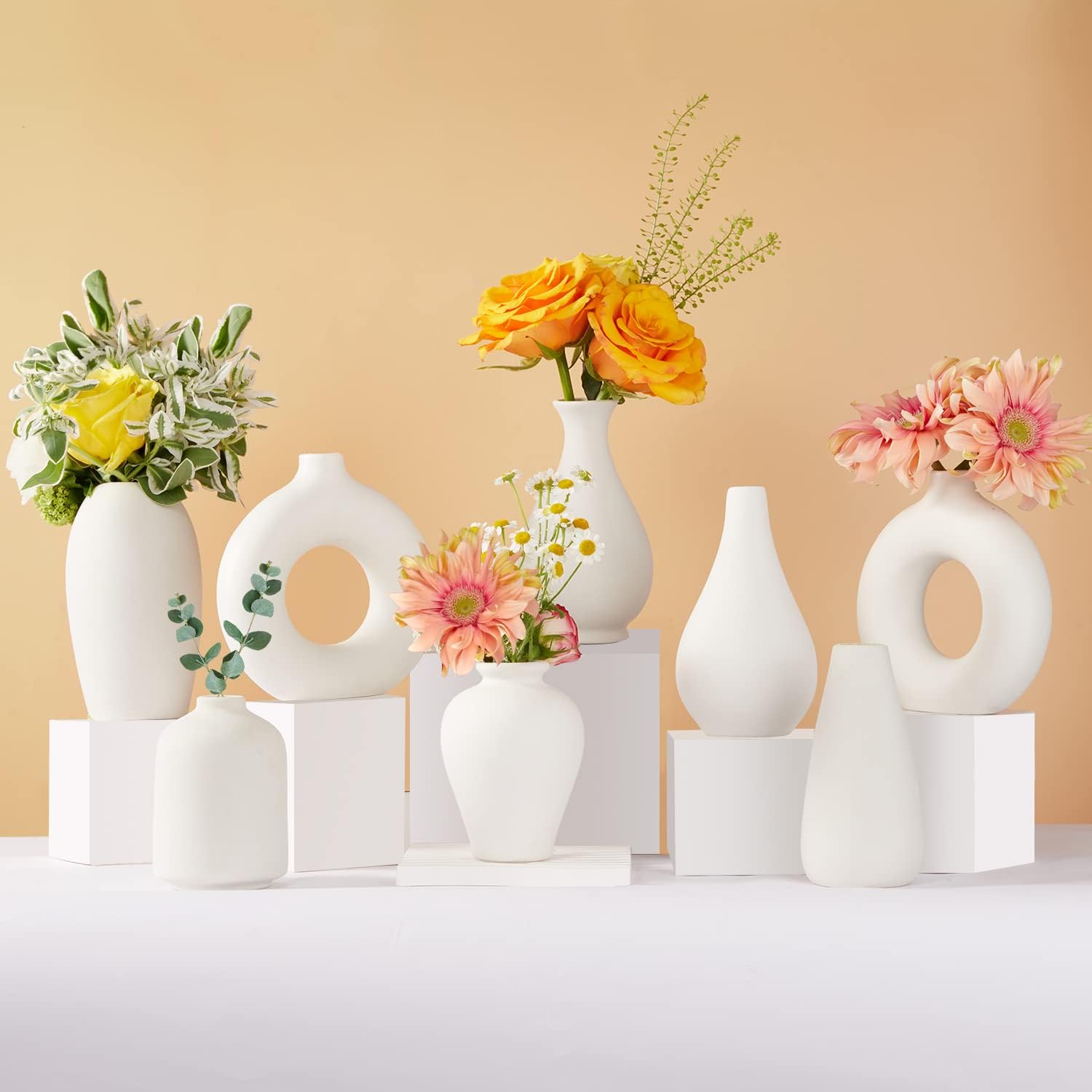 Ceramic Bud Vase Set of 8, Small Vase for Flowers, White Mini Bud Vase in Bulk for Centerpieces, Rustic White Ceramic Vase Set for Flowers, Room Décor, Wedding Party