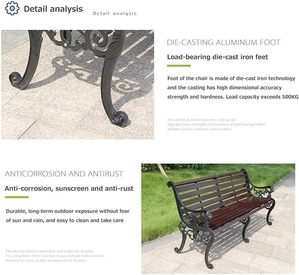 Outdoor Park Garden Bench with Cover, 2-3 Person Wood Patio Bench with Backrest+Armrests Weatherproof, Patio Porch Furniture Cast Iron Frame Bench for Lawn Porch Backyard(Teak+Antique Bronze)