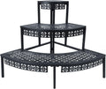 aboxoo 3 Tier Plant Stand Flower Pot Rack, Metal Stair-Step Style Corner Shelf Planters, Quarter Round Display Holder for Indoor Outdoor Use(Black, Semicircle)