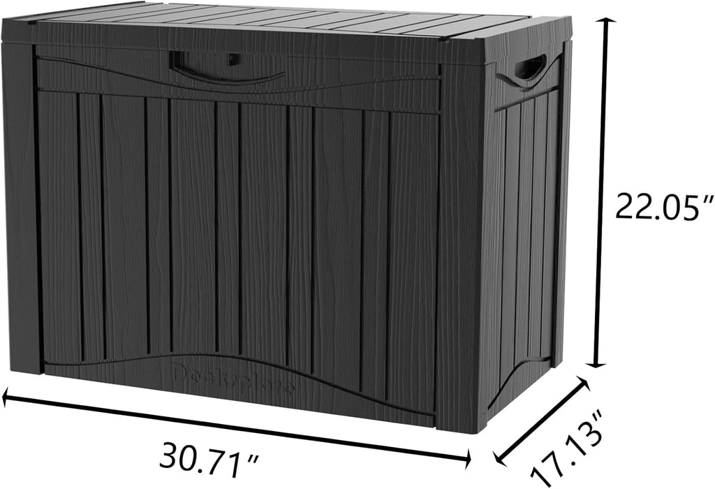 50 Gallon Plus Outdoor Storage Box, Waterproof Resin Deck Box for Patio, Pool, and Garden, Lockable Bin for Cushions, Tools, and Accessories, UV-Resistant, Black