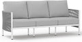 Aluminum Outdoor Patio Couch, 3 Seats HDPE Rope Patio Sofa with Washable Thick Cushion, All-Weather Patio Furniture for Balcony, Yard, White Frame, White