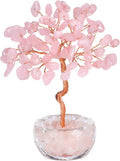 Jovivi Small Rose Quartz Crystal Tree, Natural Crystal Healing Stones Tree Glass Bowl Base Gemstone Money Trees Feng Shui Good Luck Home Desk Decor