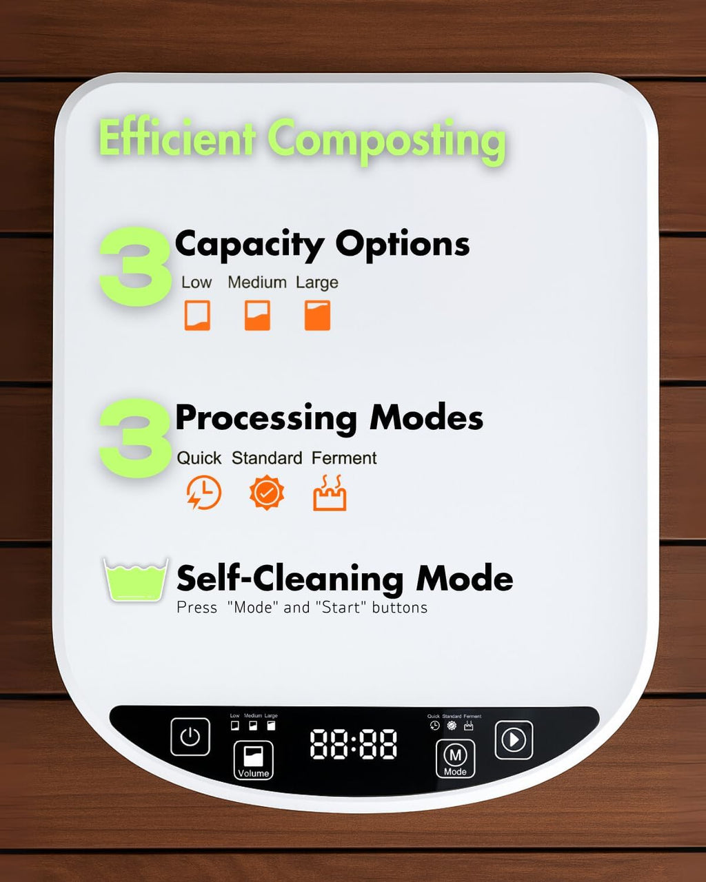 Electric Composter for Kitchen, Compost Bin - 4L Large Capacity, 3 Processing Modes, 3 Capacity Options, 2 Carbon Filters, Auto-Cleaning Auto-Drying (White)