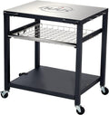 NUUK Double-Shelf Movable Outdoor Pizza Oven Table, 24" x 30" Stainless Steel Commercial Multifunctional Food Prep Worktable with Drawer on Wheels