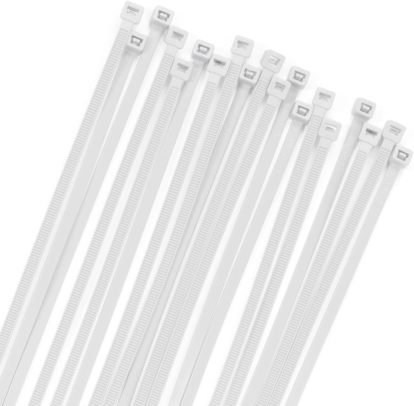 XINGO 100PCS Cable Zip Ties Heavy Duty, Premium Nylon Plastic Wire Ties with 50 Pounds Tensile Strength, Self-Locking Black Nylon Zip Ties for Indoor and Outdoor (14 inch, White)