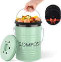 Vipush Kitchen Countertop Compost Bin with lid – Small, Includes Inner Compost Bucket Liner & Charcoal Filter, Green