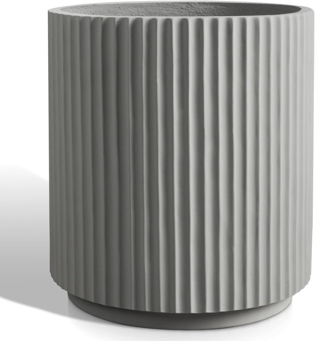 Round Concrete Planter Outdoor Indoor, Large Cement Plant Pots for Flowers (Vertical Gray, 16 inch)