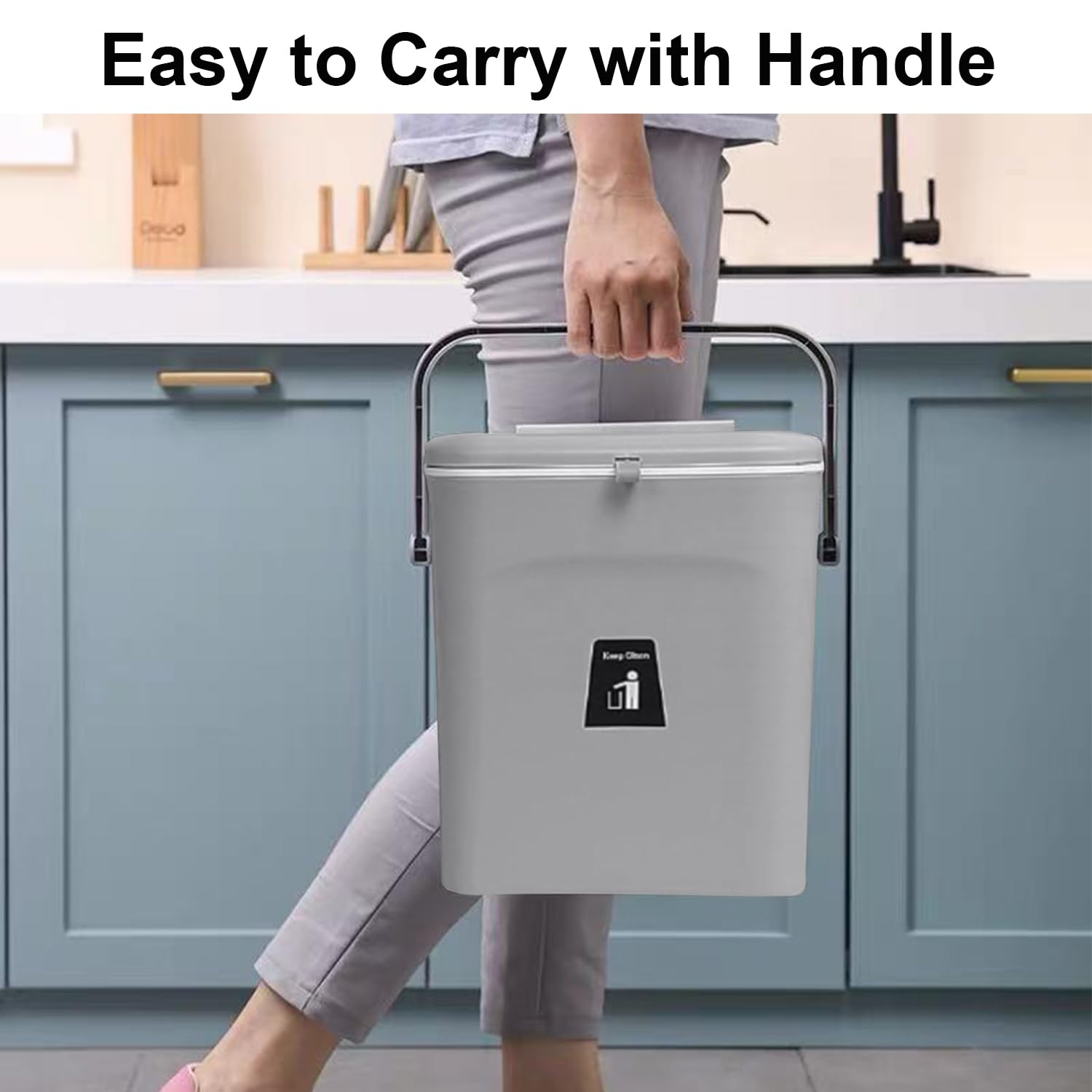 LALASTAR Kitchen Compost Bin for Countertop or Under Sink, Hanging Small Trash Can with Lid for RV/Office/Bedroom/Dorm, Mountable Indoor Compost Bucket, 9L/2.4 Gal, Grey