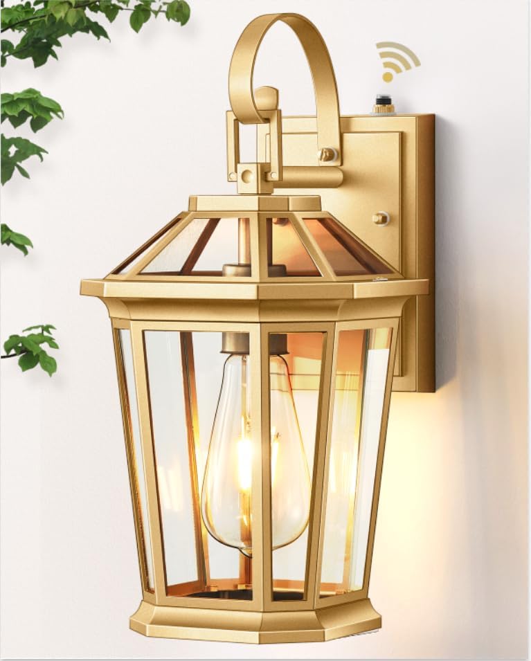 VIANIS Outdoor Porch Lights Wall Mount, Dusk to Dawn Exterior Light Fixture for House, 100% Anti-Rust Aluminum Waterproof Porch Light Outside Wall Lights, Gold Wall Sconce Lanterns for Garage
