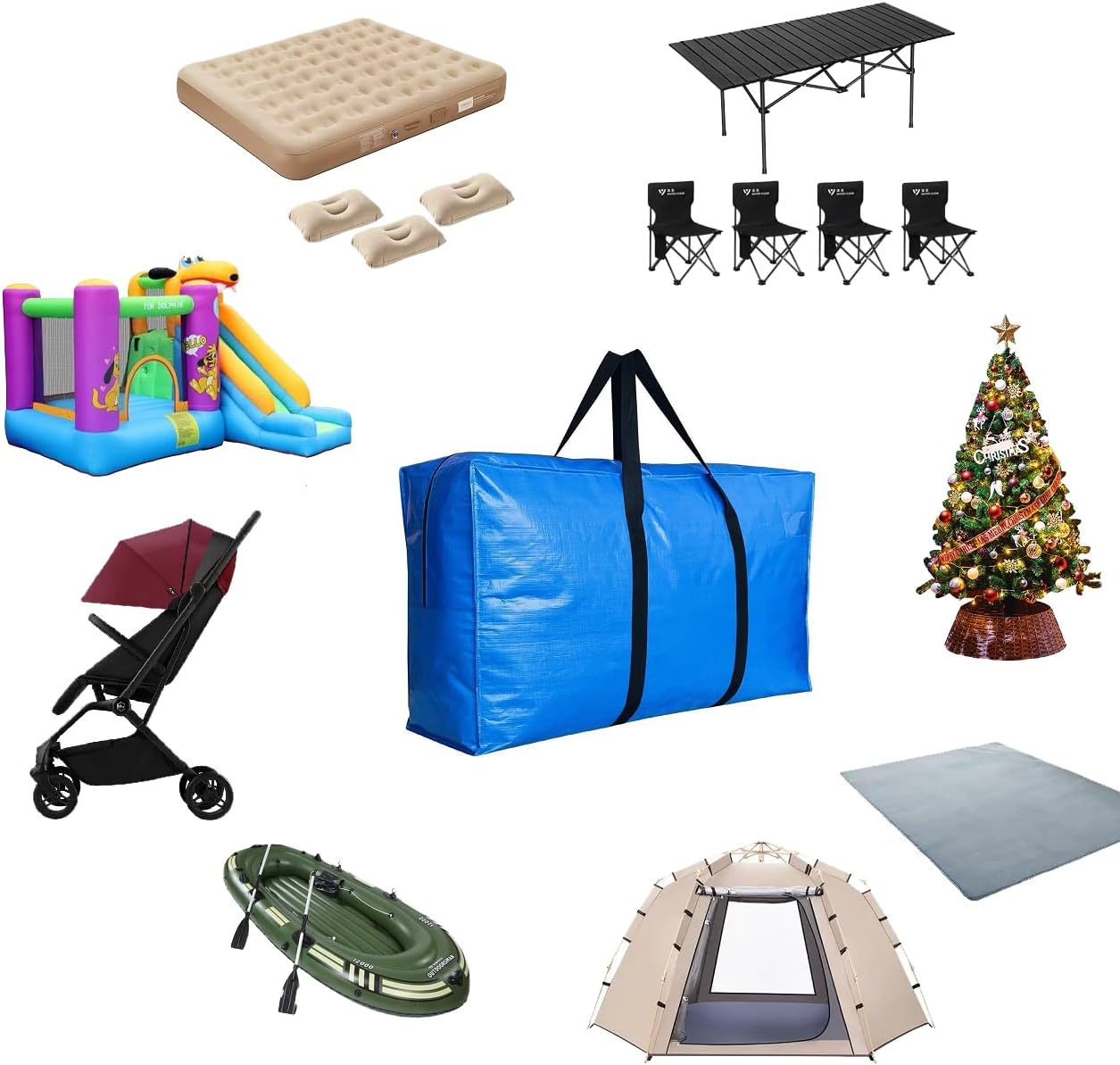 Extra Large Storage Bags, Jumbo Moving Tent Storage Bags, Foldable Big Blue XXL Duffle Bag for Travel,Christmas Tree Bag, 42x23x13.5inch - 2PACK