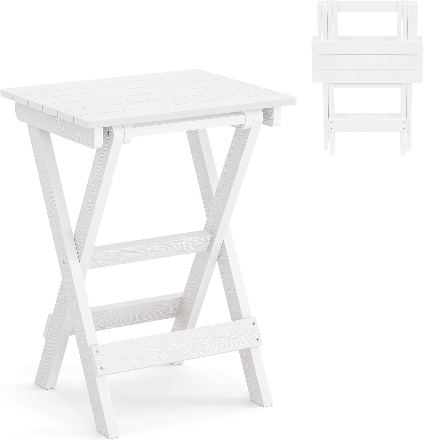 LUE BONA 27 inch Folding Side Table, HDPS Outside End Table for Patio, Porch, Deck, Pool, Weather Resistant, White
