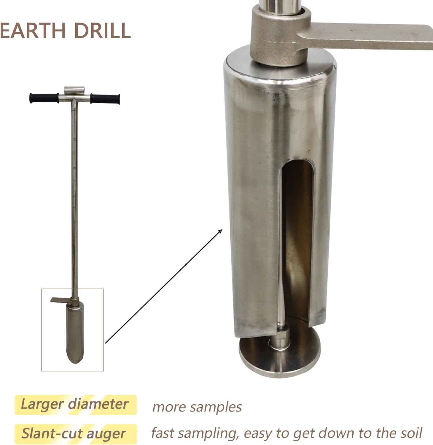 INTBUYING 40’’ Soil Sampler Probe Soil Test Probe with 9.8’’Sample Ejector and Foot Pedal T Rubber Handle Stainless Steel 2.7'' Dia for Soil Sampling Lawn Garden Farm