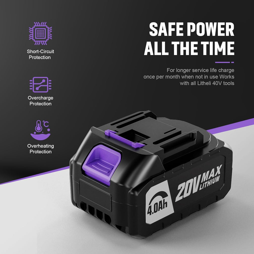 Brushless 12-Inch Electric Chainsaw Cordless，20V Battery Power Chain Saw with 4.0Ah Battery and Charger, Mini Chainsaw Cordless Portable Compact Saw Handheld for Wood Cutting，Purple